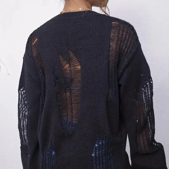 Distressed Ripped Knit Sweater (Size: M) - Picture 3 of 4